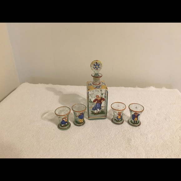 Vintage Hand Painted Peasant Dress Decanter Set